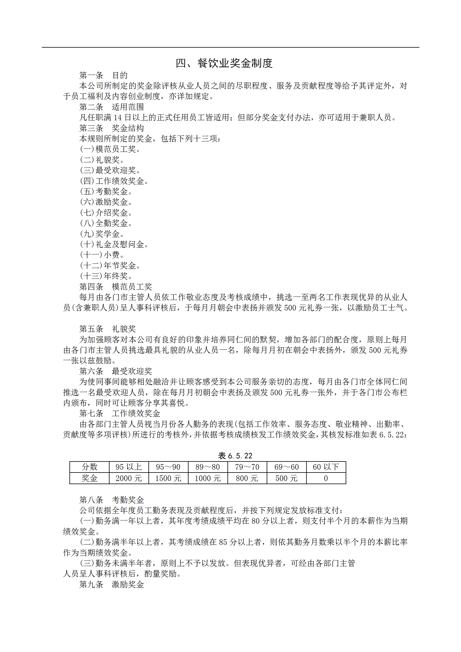 某餐飲企業(yè)獎金發(fā)布管理制度